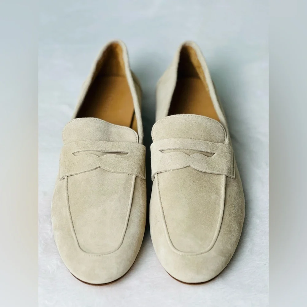 Quince Italian Suede Penny Loafer In Almond Size 9